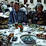 Cartoon effect photo of people dining