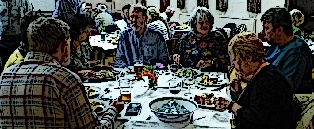 Cartoon effect photo of people dining